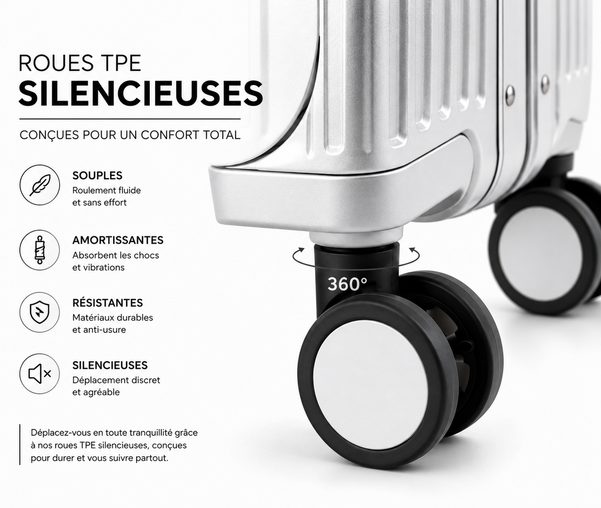 Valise Cabine – Grande Capacité, Ouverture Frontale, Serrure à Combinaison & Roues 360°