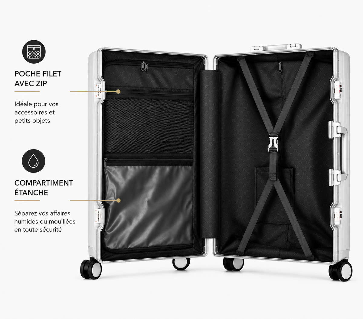 Valise Cabine – Grande Capacité, Ouverture Frontale, Serrure à Combinaison & Roues 360°