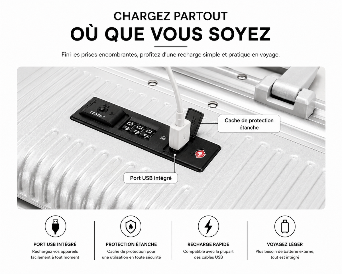 Valise Cabine – Grande Capacité, Ouverture Frontale, Serrure à Combinaison & Roues 360°