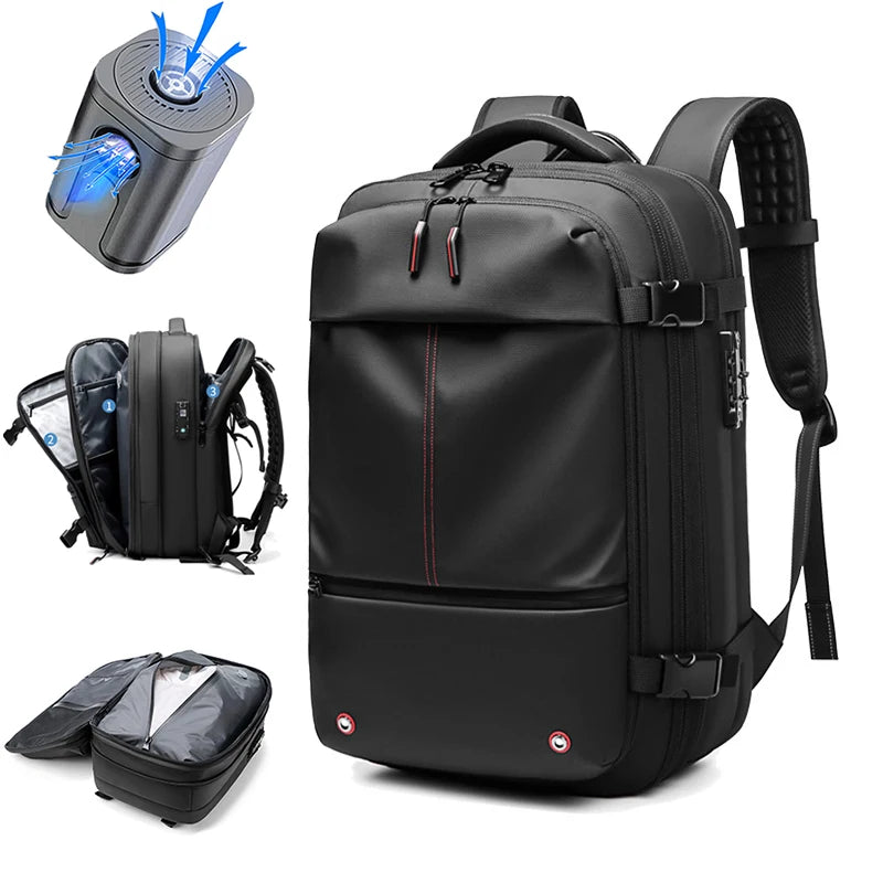 Sac à dos voyage cabine noir extensible avec compression sous vide